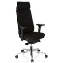 Silla de oficina profesional MOVE-TEC PRO 3D con tapicería de tela negra, reposacabezas y base plateada de hjh OFFICE