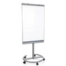 Pizarra blanca MULTIBOARD en color plata con superficie de escritura blanca sobre un soporte con ruedas de hjh OFFICE
