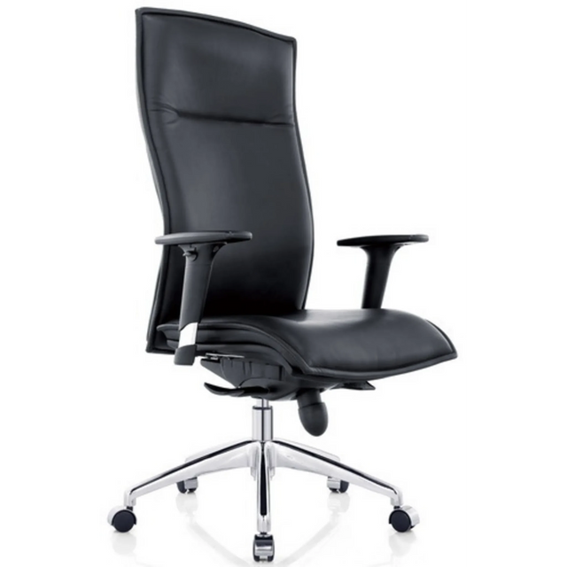 Sillón de alta gama MURANO 20 con tapicería de cuero negro y base brillante de hjh OFFICE