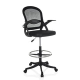 Silla de mostrador Naluro Work negra con respaldo de malla, aro reposapiés y ruedas de hjh OFFICE