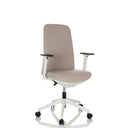 Silla de oficina profesional NESTORA con tapicería de tela beige, reposabrazos blancos y base blanca de hjh OFFICE