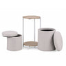 Mesa auxiliar Nestup 1 en blanco y roble con taburete integrado tapizado en tela beige de hjh LIVING