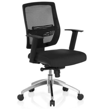 Silla de oficina profesional NET 90 en negro con respaldo de malla y base plateada de hjh OFFICE