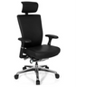 Silla de oficina profesional NOVA con tapizado de cuero negro, reposacabezas y base cromada de hjh OFFICE