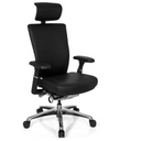 Silla de oficina profesional NOVA con tapizado de cuero negro, reposacabezas y base cromada de hjh OFFICE
