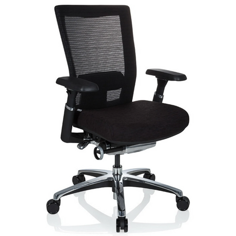 Silla alta gama NOVA PRO ALU en negro con respaldo de malla y base brillante de hjh OFFICE