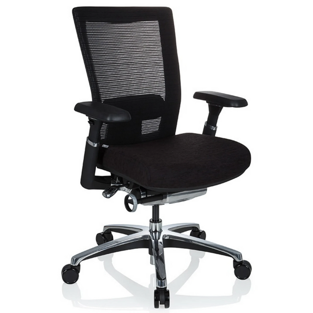 Silla alta gama NOVA PRO ALU en negro con respaldo de malla y base brillante de hjh OFFICE