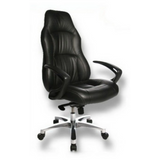 Sillón de alta gama OFFICE RS1 con tapicería de cuero negro y base en estrella plateada de Topstar