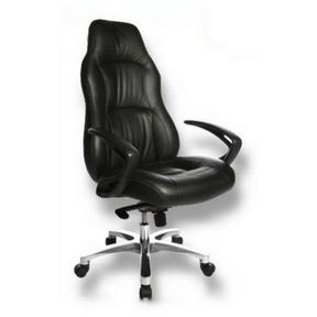 Sillón de alta gama OFFICE RS1 con tapicería de cuero negro y base en estrella plateada de Topstar