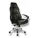 Sillón de alta gama OFFICE RS1 con tapicería de cuero negro y base en estrella plateada de Topstar