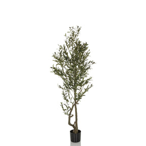 Planta artificial verde OLIVE I de crecimiento estrecho en una maceta negra de hjh OFFICE