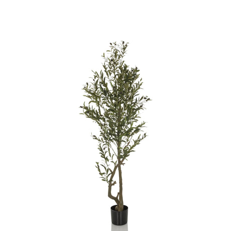 Planta artificial verde OLIVE I de crecimiento estrecho en una maceta negra de hjh OFFICE