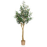 Planta artificial OLIVE II en verde con maceta de cesta tejida y tronco natural de hjh OFFICE