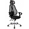 Sillón de oficina profesional OPEN POINT SY SOMO negro con respaldo de malla, reposacabezas y base brillante de Topstar