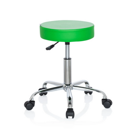 Taburete giratorio OPERATOR II verde con estructura metálica brillante y cinco ruedas de hjh OFFICE