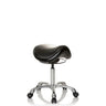 taburete de silla de montar ORTHO SIT negro con asiento acolchado y base cruciforme cromada con ruedas de hjh OFFICE