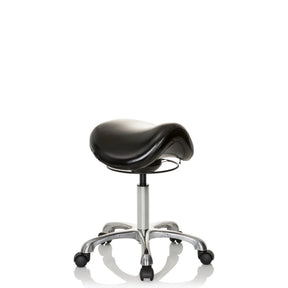 taburete de silla de montar ORTHO SIT negro con asiento acolchado y base cruciforme cromada con ruedas de hjh OFFICE