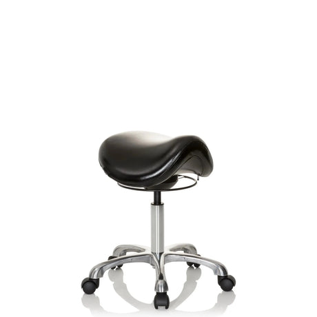 taburete de silla de montar ORTHO SIT negro con asiento acolchado y base cruciforme cromada con ruedas de hjh OFFICE