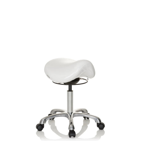 taburete de silla de montar ORTHO SIT blanco con base en cruz cromada y cinco ruedas de hjh OFFICE