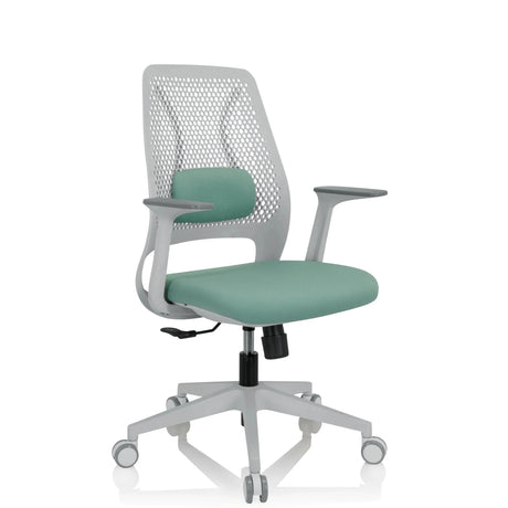 Silla Home Office PARFERIO W en color menta con estructura blanca y respaldo de malla de hjh OFFICE