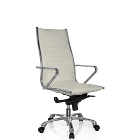 Sillón de oficina profesional PARIBA III en color blanco crema con elementos cromados brillantes y base con ruedas de hjh OFFICE