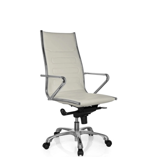 Sillón de oficina profesional PARIBA III en color blanco crema con elementos cromados brillantes y base con ruedas de hjh OFFICE