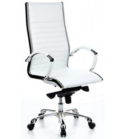 Sillón de oficina profesional PARMA 20 en blanco crema con costuras horizontales y estructura de cromo de hjh OFFICE