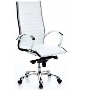 Sillón de oficina profesional PARMA 20 en blanco crema con costuras horizontales y estructura de cromo de hjh OFFICE