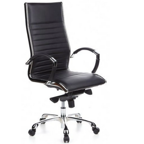 Sillón de oficina profesional PARMA 20 con tapicería de cuero sintético negro y elementos cromados brillantes de hjh OFFICE