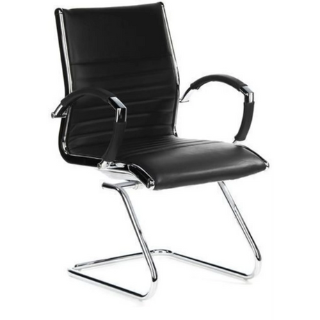 Silla de viga voladiza PARMA V negra con tapicería acolchada y estructura cromada de hjh OFFICE