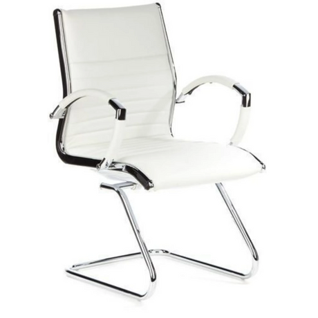 Silla de viga voladiza PARMA V en color blanco crema con tapicería acolchada y estructura cromada de hjh OFFICE