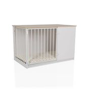 Transportín para perros PAWHOME XL en blanco y roble con puerta de rejilla y superficie de descanso clara de hjh LIVING