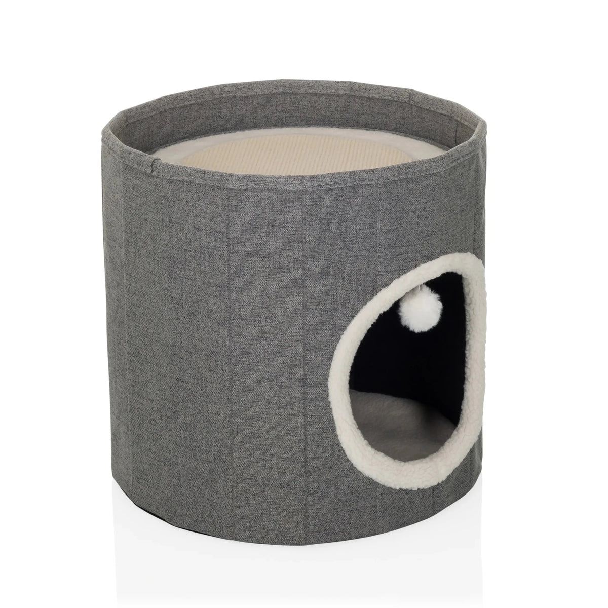 Cueva para gatos PAWY R gris con un borde blanco suave en la entrada y una pequeña pelota de juguete de hjh LIVING
