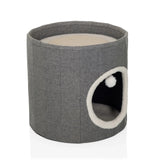 Cueva para gatos PAWY R gris con un borde blanco suave en la entrada y una pequeña pelota de juguete de hjh LIVING