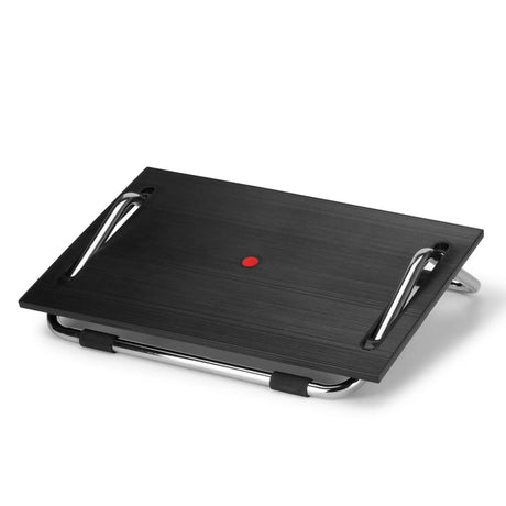 Reposapiés PODI III negro con superficie acanalada y estructura cromada de hjh OFFICE