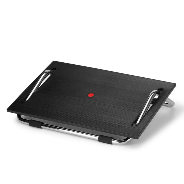Reposapiés PODI III negro con superficie acanalada y estructura cromada de hjh OFFICE