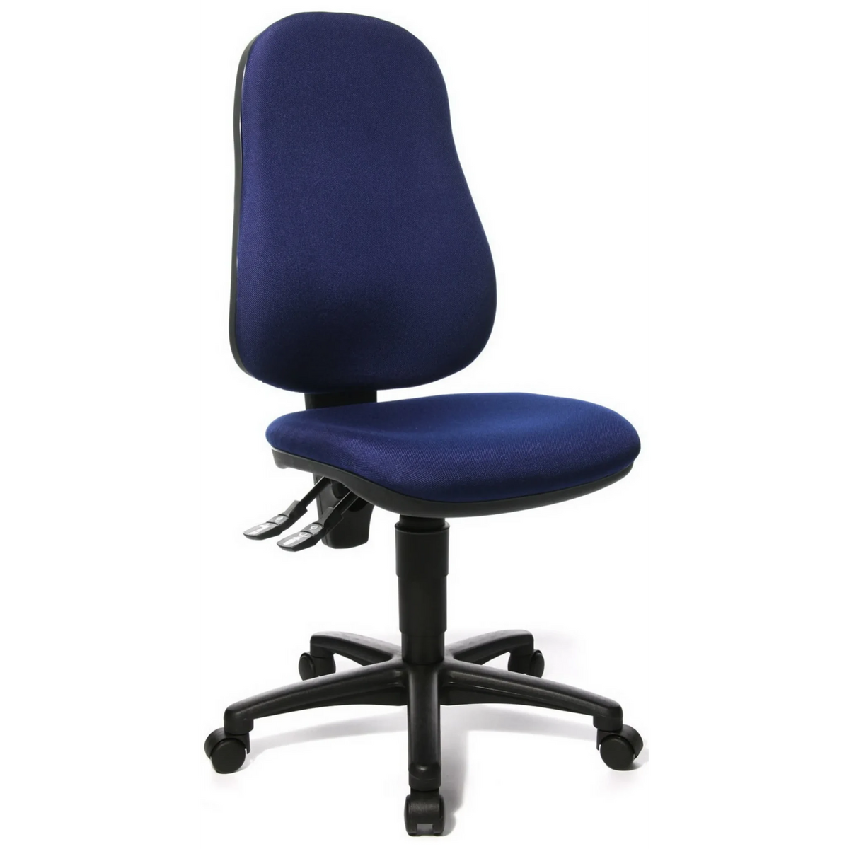 Silla Home Office POINT 60 con tapizado de tela azul oscuro y base negra de Topstar