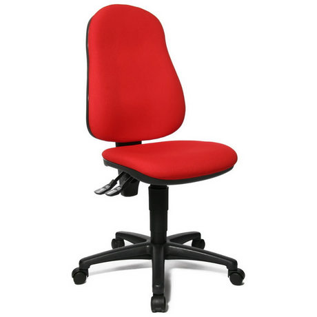 Silla Home Office POINT 60 con tapizado de tela roja y base de estrella negra con ruedas de Topstar