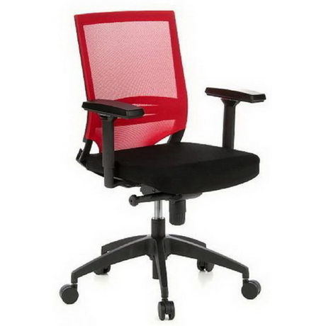 Silla de oficina profesional PORTO BASE con malla rojo-negra y reposabrazos negros de hjh OFFICE