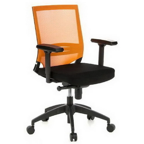 Silla de oficina profesional PORTO BASE en negro y naranja con respaldo de malla y reposabrazos de hjh OFFICE