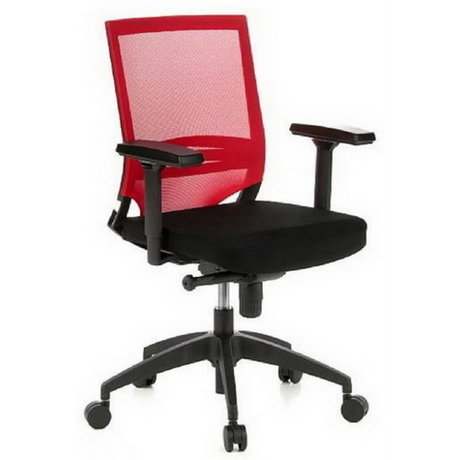 Profi-Bürostuhl PORTO BASE mit rot-schwarzem Netzbezug und schwarzen Armlehnen von hjh OFFICE