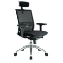 Silla de oficina profesional PORTO MAX en negro con respaldo de malla, reposacabezas y base plateada de hjh OFFICE