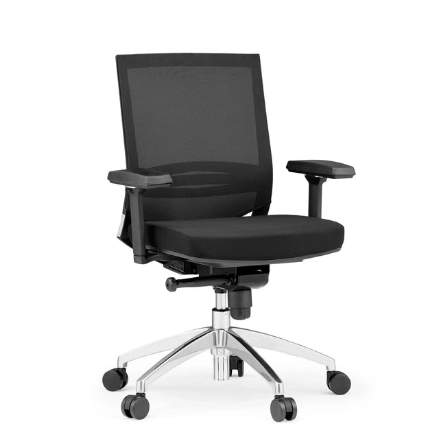Silla de oficina profesional PORTO PRO en negro con respaldo de malla y base brillante de hjh OFFICE
