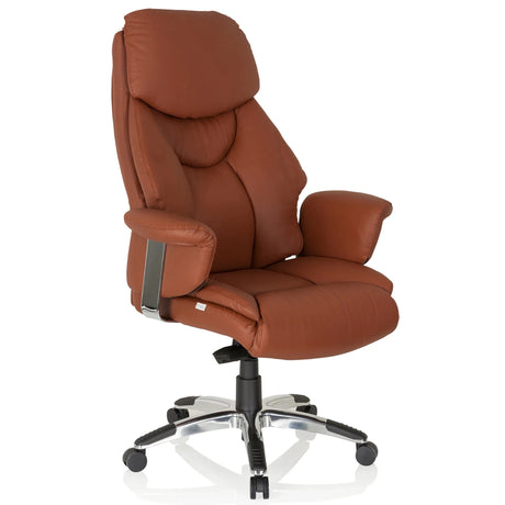 Sillón de alta gama PRADO con tapicería de cuero marrón y base de estrella brillante de hjh OFFICE