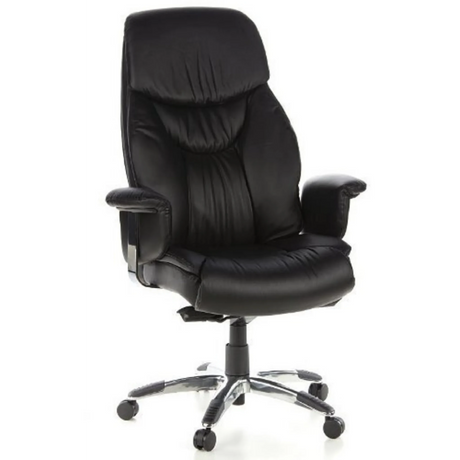 Sillón de alta gama PRADO con tapicería de cuero negro y base cromada de hjh OFFICE