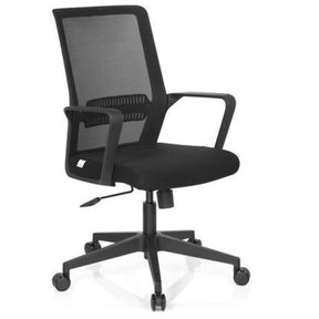 Silla Home Office PRESTON negra con respaldo de malla y reposabrazos de hjh OFFICE