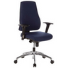 Silla de oficina profesional PRO-TEC 200 con tapizado azul oscuro, reposabrazos y base de estrella de metal de hjh OFFICE