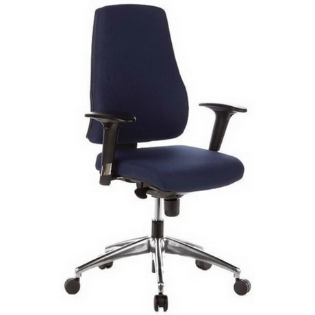 Silla de oficina profesional PRO-TEC 200 con tapizado azul oscuro, reposabrazos y base de estrella de metal de hjh OFFICE