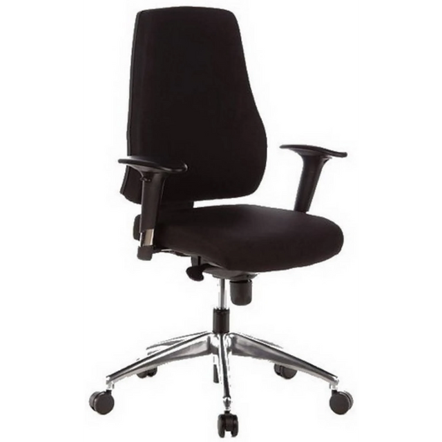 Silla de oficina profesional PRO-TEC 200 negra con reposabrazos y base en estrella plateada con ruedas de hjh OFFICE