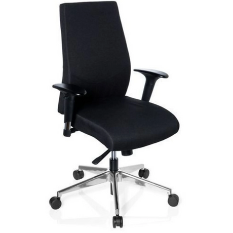 Silla de oficina profesional PRO-TEC 250 en negro con reposabrazos y base de estrella plateada con ruedas de hjh OFFICE